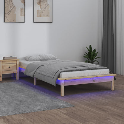 LED Bed Frame without Mattress 90x200 cm Solid Wood
