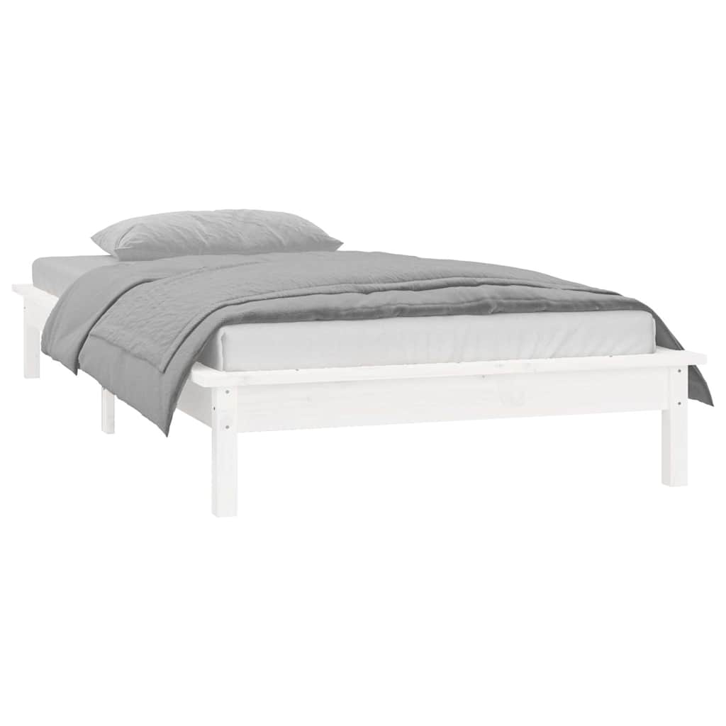 LED Bed Frame without Mattress White 90x200 cm Solid Wood
