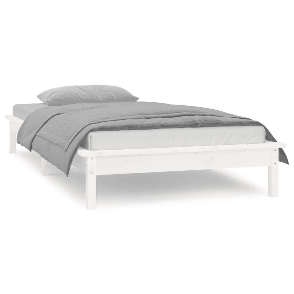 LED Bed Frame without Mattress White 90x200 cm Solid Wood