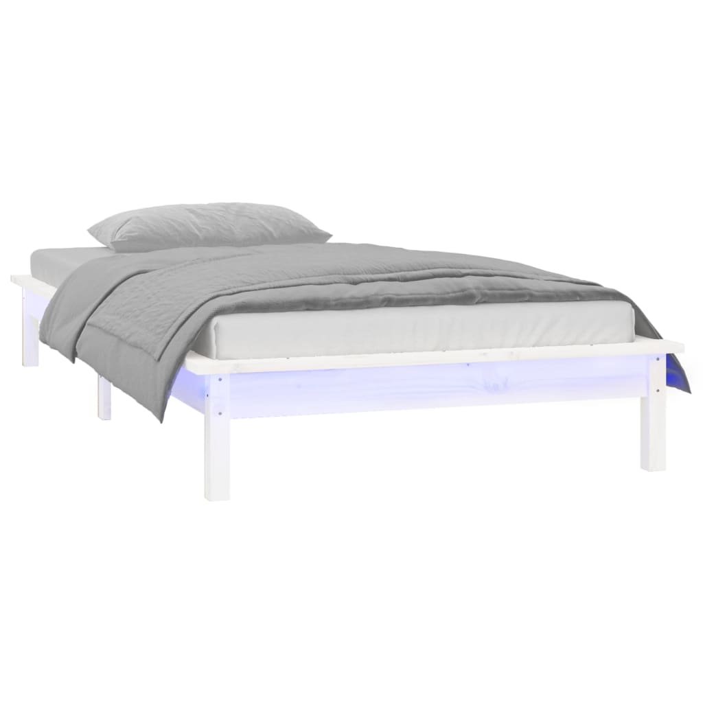 LED Bed Frame without Mattress White 90x200 cm Solid Wood