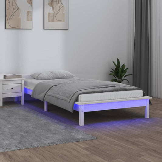 LED Bed Frame without Mattress White 90x200 cm Solid Wood