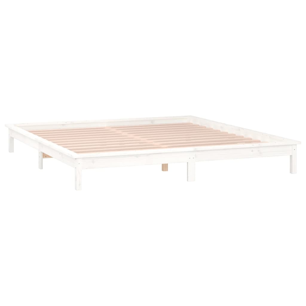 LED Bed Frame without Mattress White 150x200 cm King Size  Solid Wood