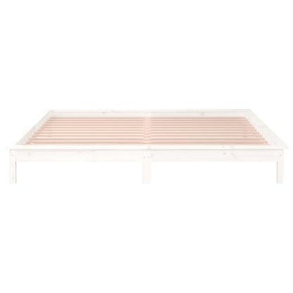 LED Bed Frame without Mattress White 150x200 cm King Size  Solid Wood
