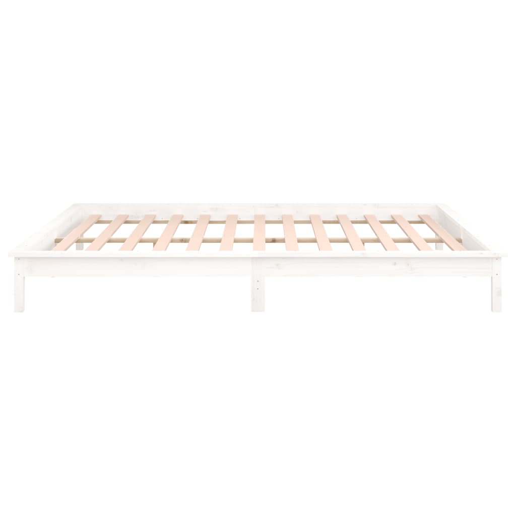 LED Bed Frame without Mattress White 150x200 cm King Size  Solid Wood