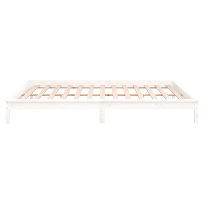 LED Bed Frame without Mattress White 150x200 cm King Size  Solid Wood