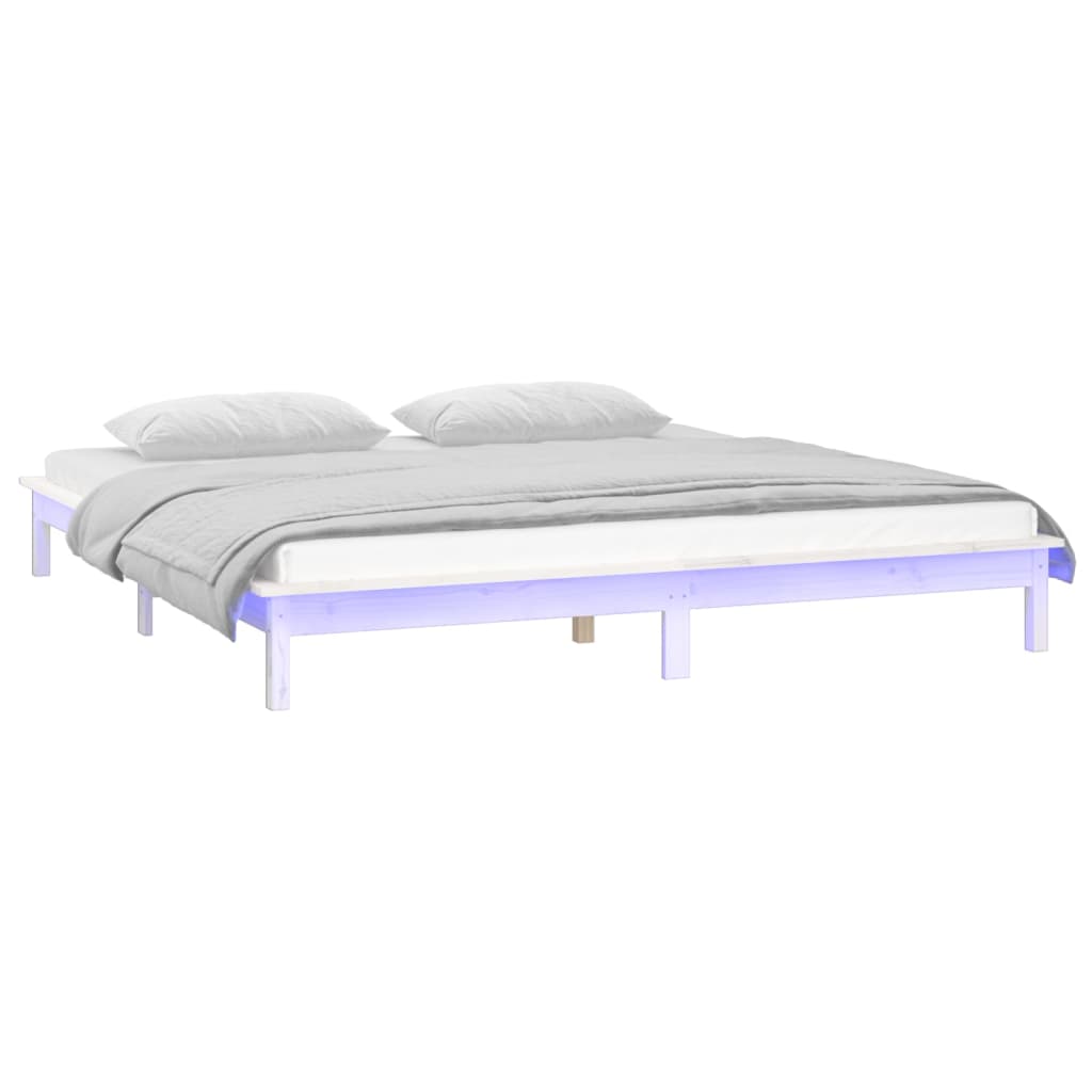 LED Bed Frame without Mattress White 160x200 cm Solid Wood