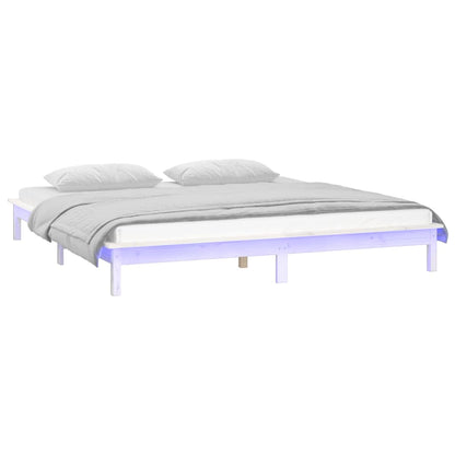LED Bed Frame without Mattress White 160x200 cm Solid Wood