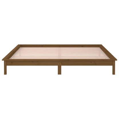 LED Bed Frame without Mattress Honey Brown 160x200 cm Solid Wood