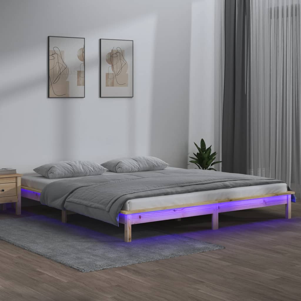 LED Bed Frame without Mattress 180x200 cm Super King  Solid Wood