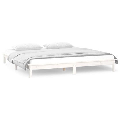 LED Bed Frame without Mattress White 180x200 cm Super King  Solid Wood