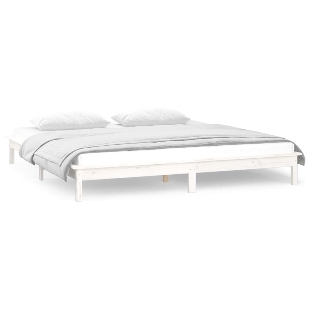 LED Bed Frame without Mattress White 180x200 cm Super King  Solid Wood