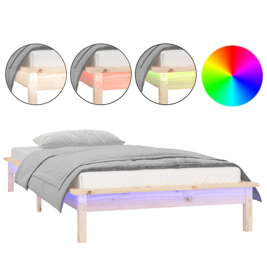 LED Bed Frame without Mattress 75x190 cm Small Single Small Single Solid Wood