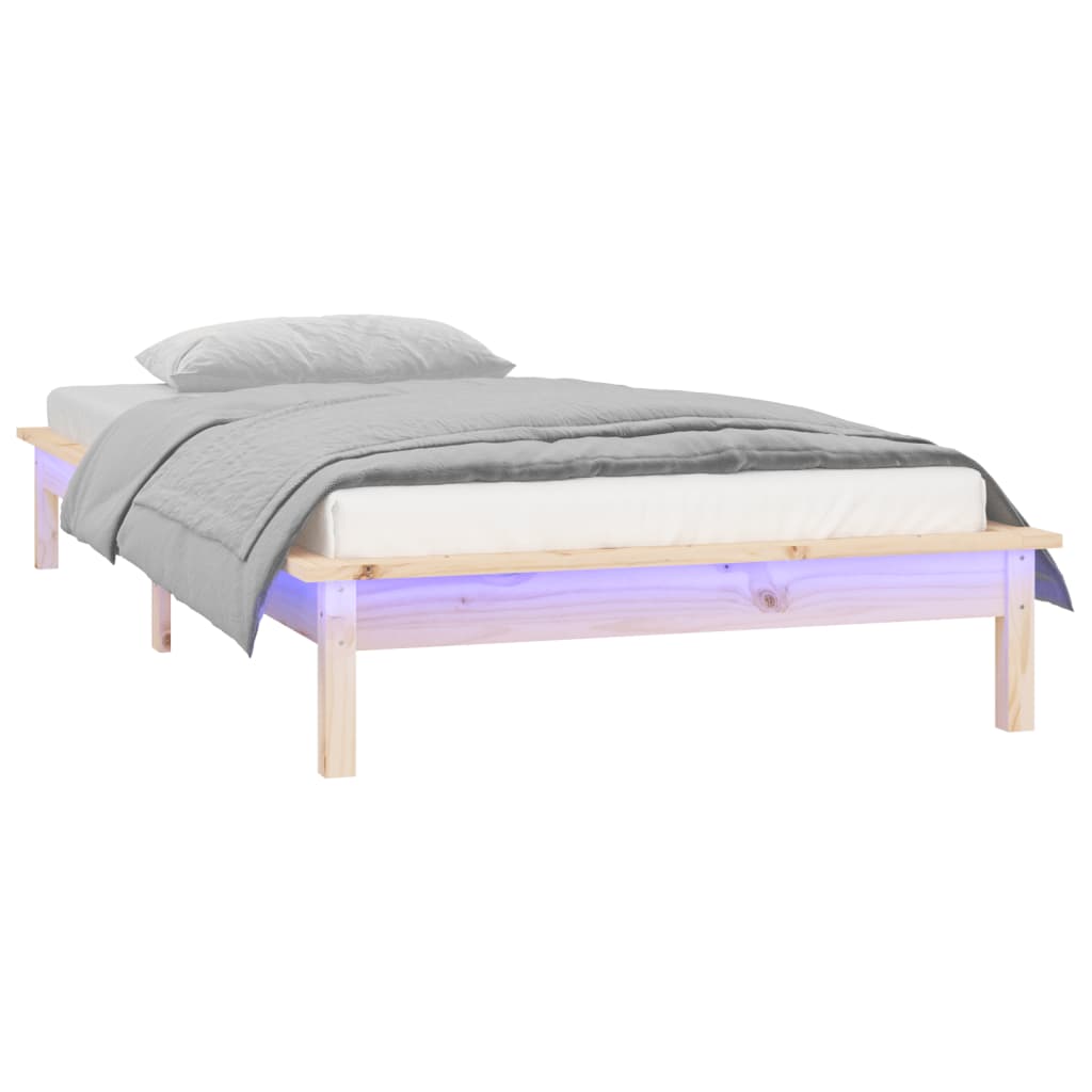 LED Bed Frame without Mattress 75x190 cm Small Single Small Single Solid Wood
