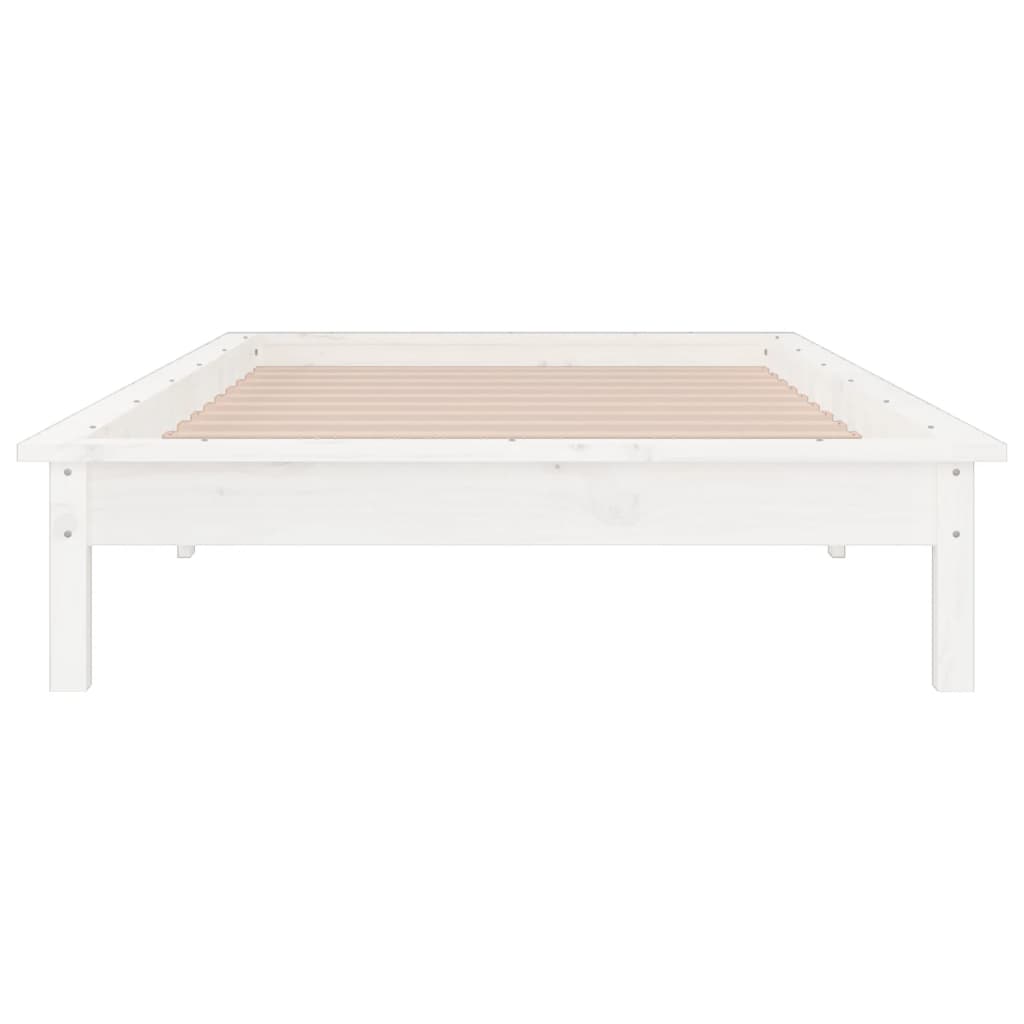 LED Bed Frame without Mattress White 75x190 cm Small Single  Solid Wood
