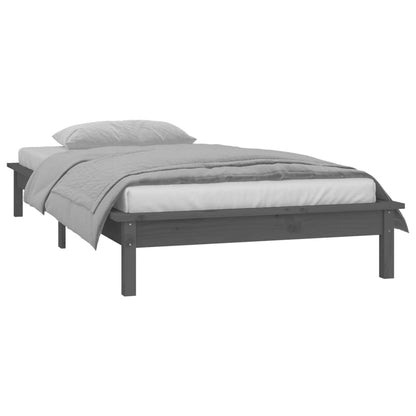 LED Bed Frame without Mattress Grey 75x190 cm Small Single  Solid Wood