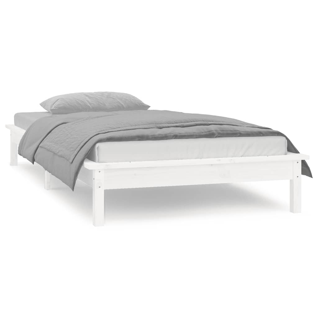LED Bed Frame without Mattress White 90x190 cm Single Single Solid Wood