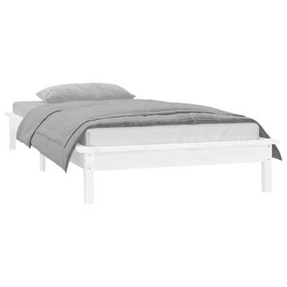 LED Bed Frame without Mattress White 90x190 cm Single Single Solid Wood