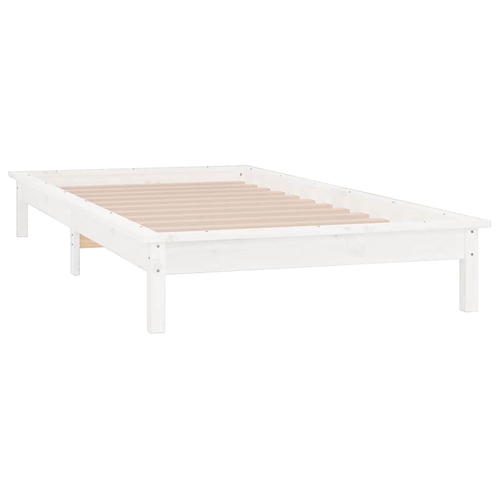 LED Bed Frame without Mattress White 90x190 cm Single Single Solid Wood