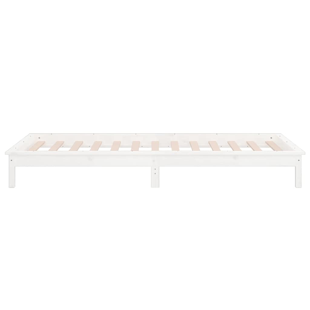 LED Bed Frame without Mattress White 90x190 cm Single Single Solid Wood