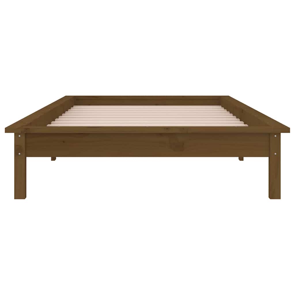 LED Bed Frame without Mattress Honey Brown 90x190 cm Single  Solid Wood