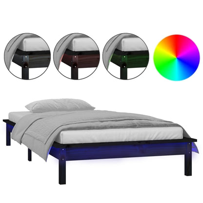 LED Bed Frame without Mattress Black 90x190 cm Single Single Solid Wood