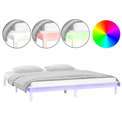 LED Bed Frame without Mattress White 120x190 cm Small Double  Solid Wood