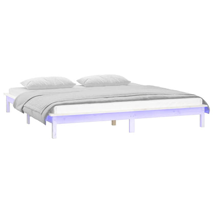 LED Bed Frame without Mattress White 120x190 cm Small Double  Solid Wood