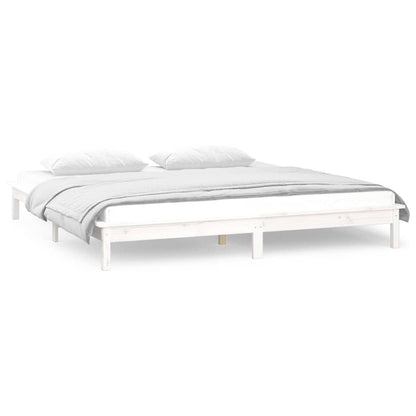 LED Bed Frame without Mattress White 120x190 cm Small Double  Solid Wood