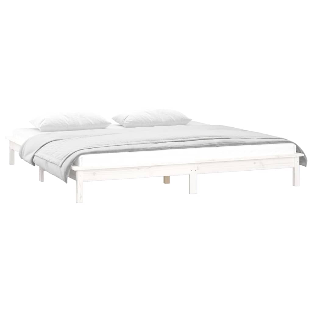 LED Bed Frame without Mattress White 120x190 cm Small Double  Solid Wood