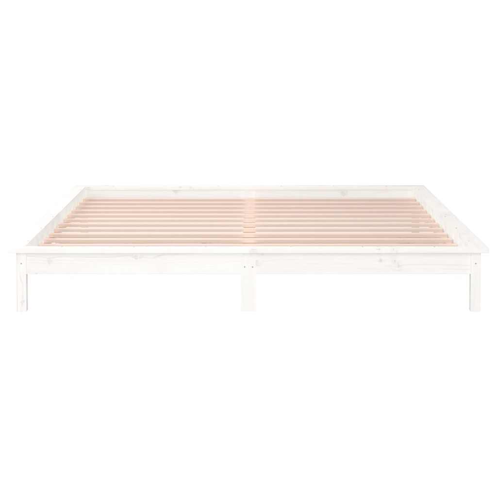 LED Bed Frame without Mattress White 120x190 cm Small Double  Solid Wood