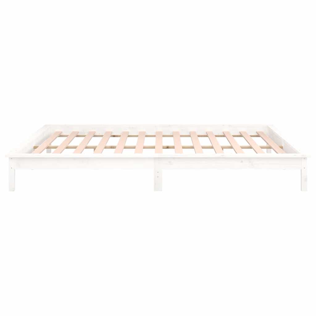 LED Bed Frame without Mattress White 120x190 cm Small Double  Solid Wood