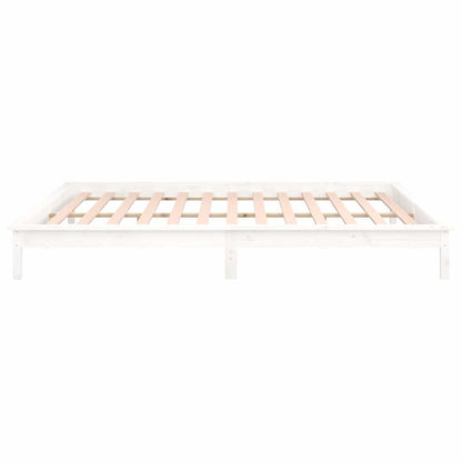 LED Bed Frame without Mattress White 120x190 cm Small Double  Solid Wood