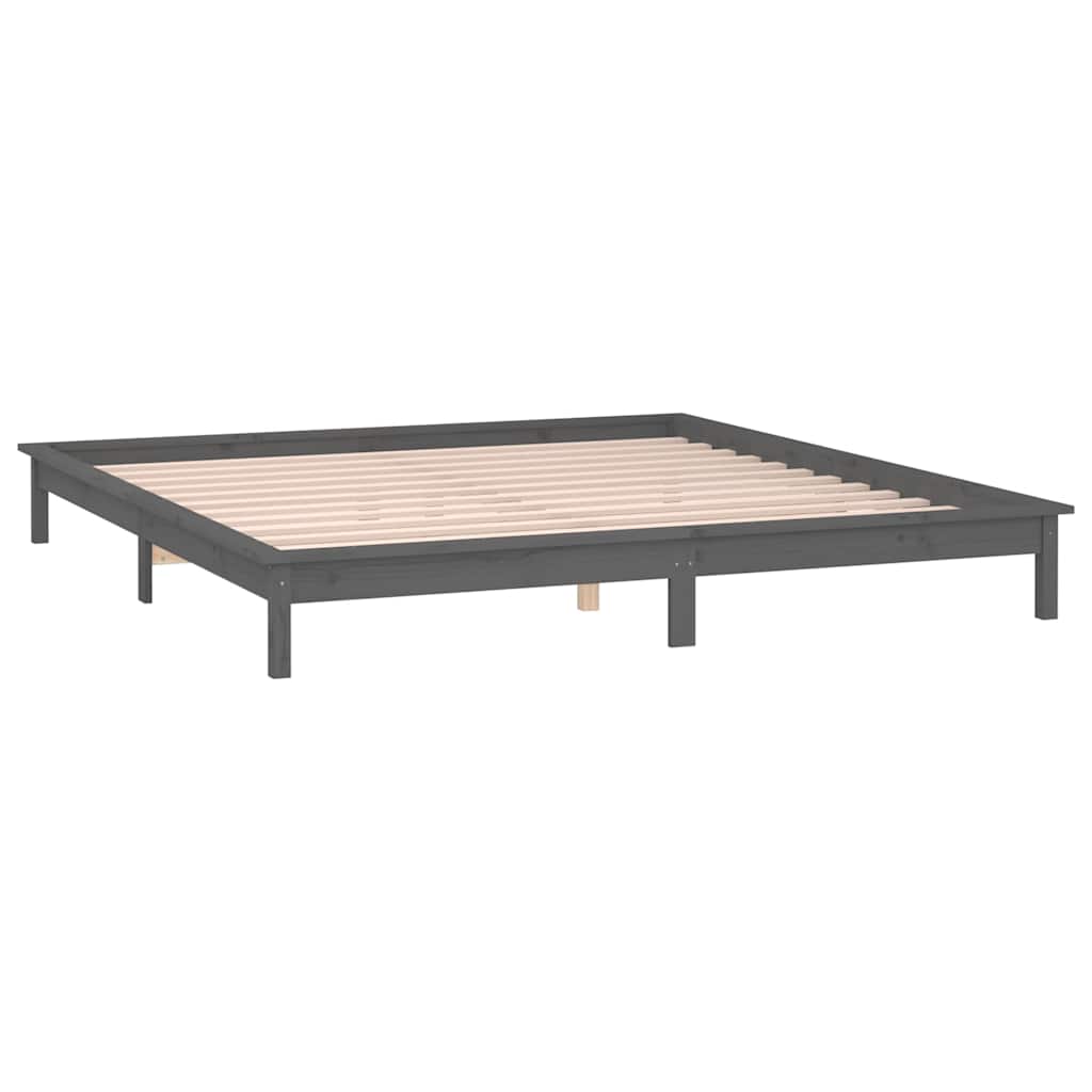 LED Bed Frame without Mattress Grey 120x190 cm Solid Wood