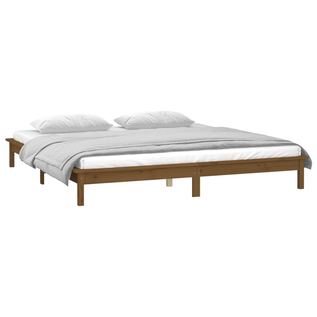 LED Bed Frame without Mattress Honey Brown 120x190cm  Solid Wood