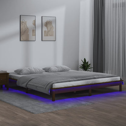 LED Bed Frame without Mattress Honey Brown 120x190cm  Solid Wood