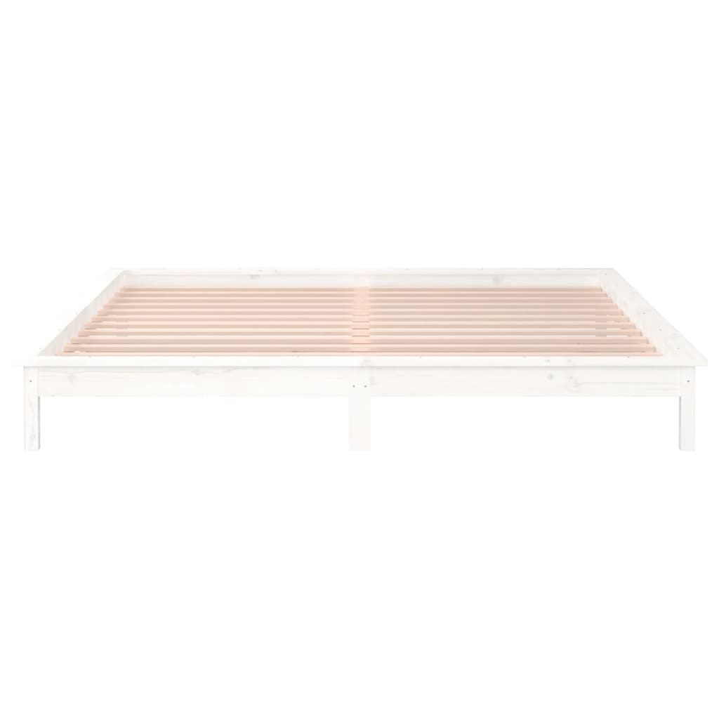 LED Bed Frame without Mattress White 135x190 cm Double Double Solid Wood