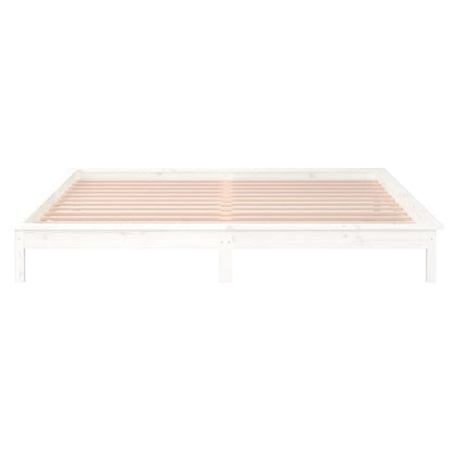 LED Bed Frame without Mattress White 135x190 cm Double Double Solid Wood