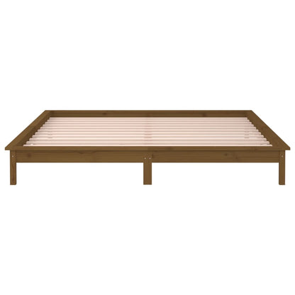 LED Bed Frame without Mattress Honey Brown 140x190 cm Solid Wood