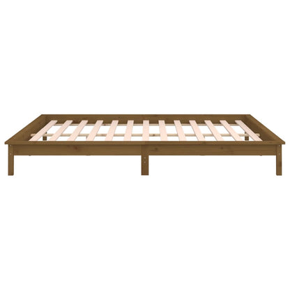 LED Bed Frame without Mattress Honey Brown 140x190 cm Solid Wood