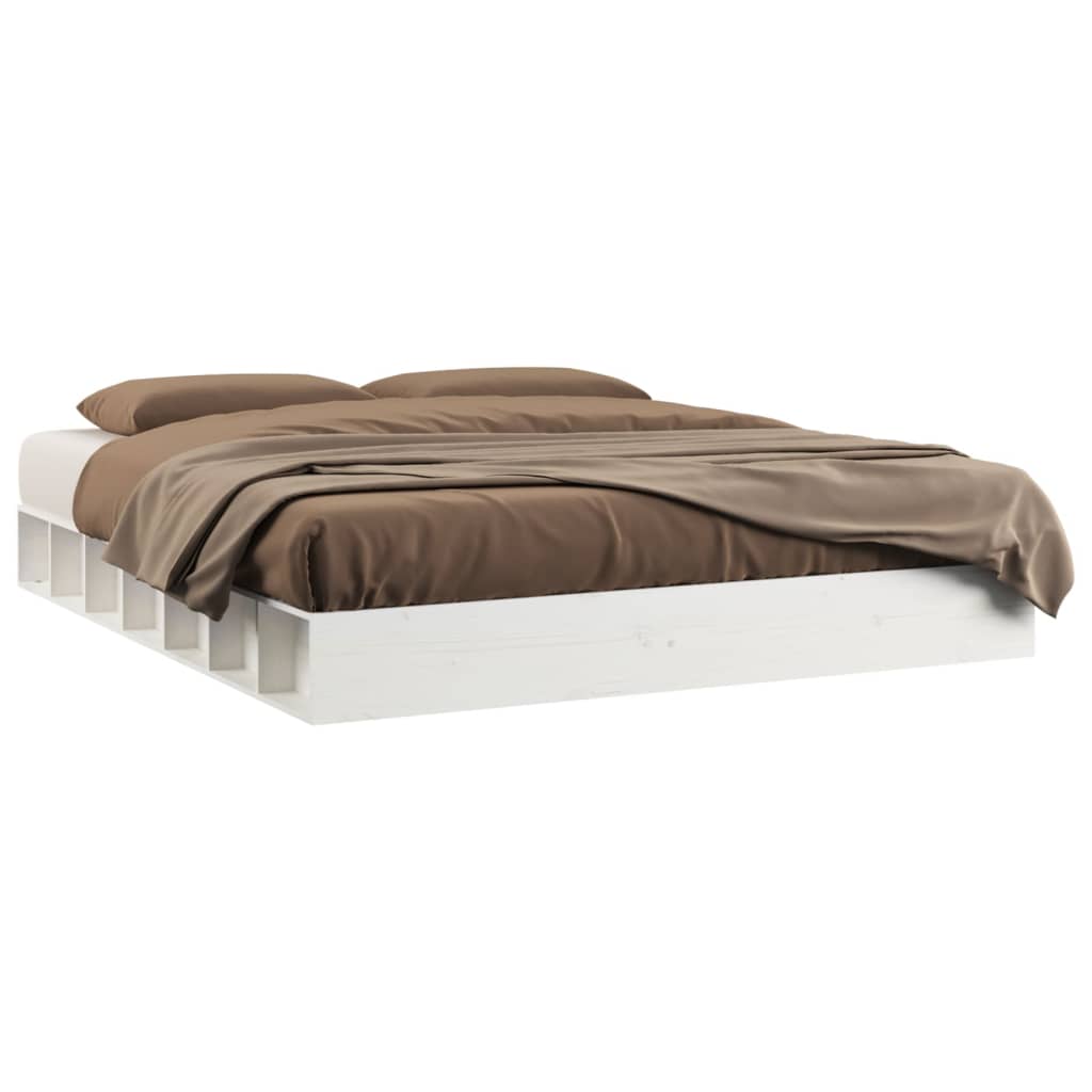 Bed Frame | White | Solid Pine Wood | 200x200 cm | Bed Frame