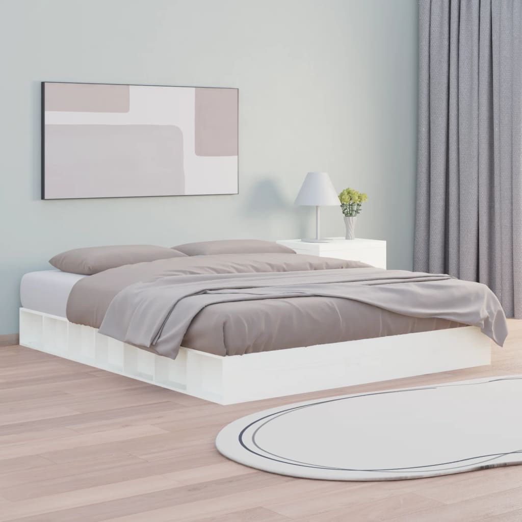 Bed Frame | White | Solid Pine Wood | Double | Bed Frame | Rectangular