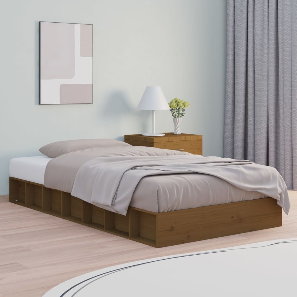 Bed Frame without Mattress Honey Brown 75x190 cm Small Single  Solid Wood