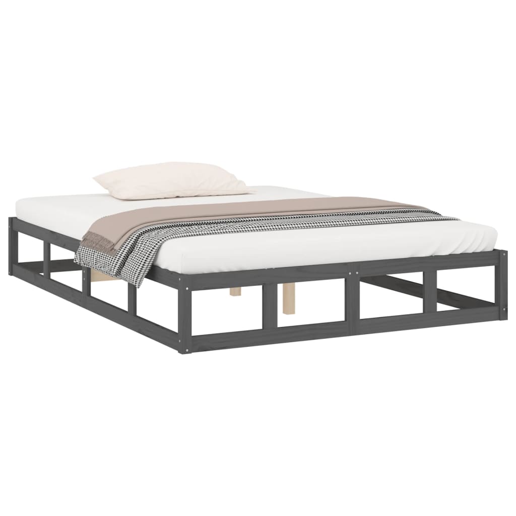 Bed Frame without Mattress Grey 150x200 cm King Size King Size Solid Wood