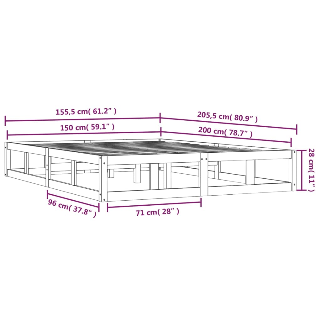 Bed Frame without Mattress Honey Brown 150x200 cm King Size  Solid Wood