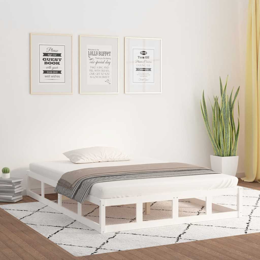Bed Frame without Mattress White 135x190 cm Double Double Solid Wood