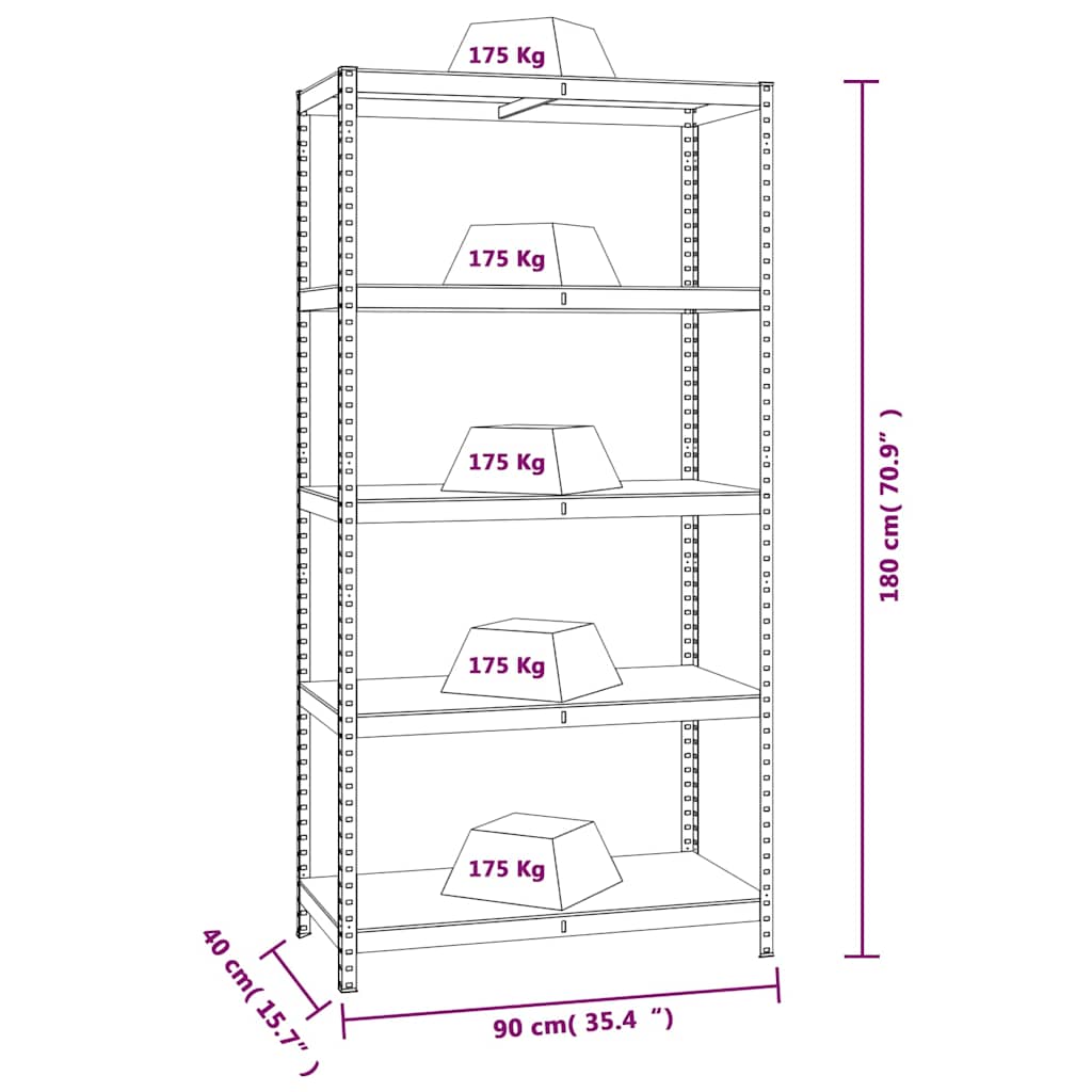 5-Layer Shelves 2 pcs Anthracite Steel&Engineered Wood