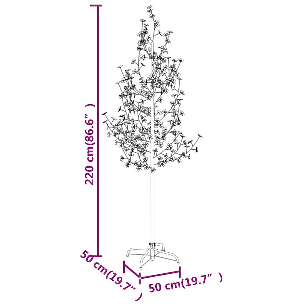 345133 vidaXL Cherry Blossom LED Tree Warm White 220 LEDs 220 cm