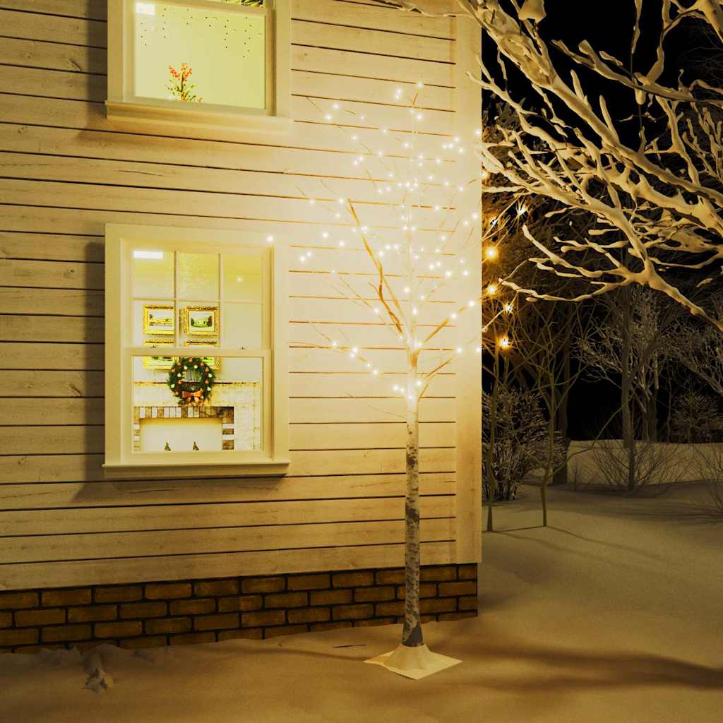 345145 vidaXL LED White Birch Tree Warm White 128 LEDs 220 cm