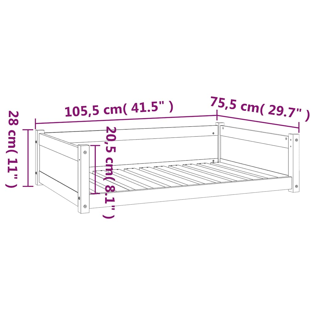 Dog Bed White 105,5x75,5x28 cm Solid Pine Wood