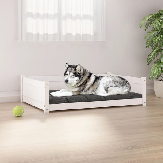Dog Bed | White | Solid Pine Wood | 105.5 x 75.5 x 28 cm | Minimalistic